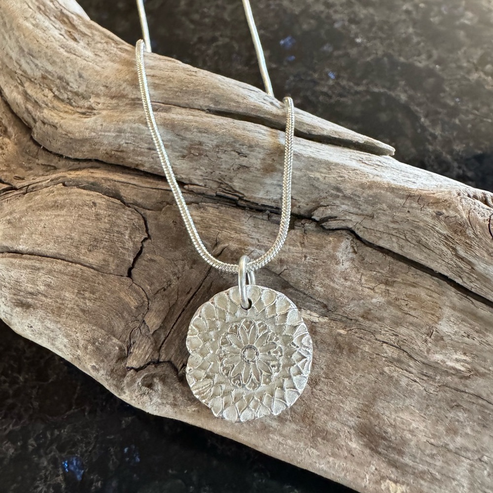 Boho Mandala Pendant Necklace – Handmade, Sterling Silver Chain, Zen Style